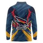 Adelaide Crows Australian Football Long Sleeve Polo Shirt Muscular Mascot Graphic - Bold Team Colors