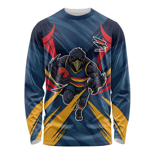 Adelaide Crows Australian Football Long Sleeve Shirt Muscular Mascot Graphic - Bold Team Colors