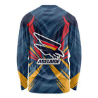 Adelaide Crows Australian Football Long Sleeve Shirt Muscular Mascot Graphic - Bold Team Colors