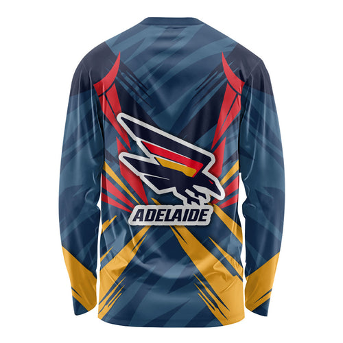 Adelaide Crows Australian Football Long Sleeve Shirt Muscular Mascot Graphic - Bold Team Colors