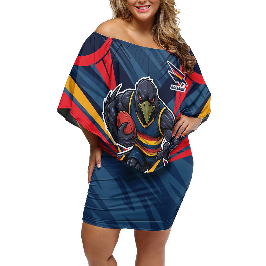 Adelaide Crows Australian Football Off Shoulder Short Dress Muscular Mascot Graphic - Bold Team Colors