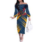Adelaide Crows Australian Football Off The Shoulder Long Sleeve Dress Muscular Mascot Graphic - Bold Team Colors