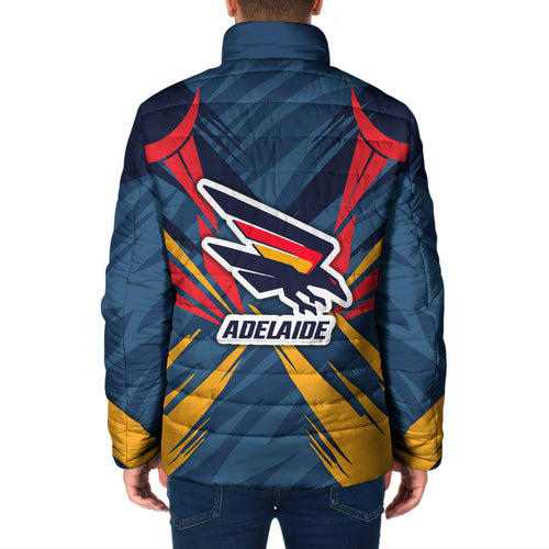 Adelaide Crows Australian Football Padded Jacket Muscular Mascot Graphic - Bold Team Colors