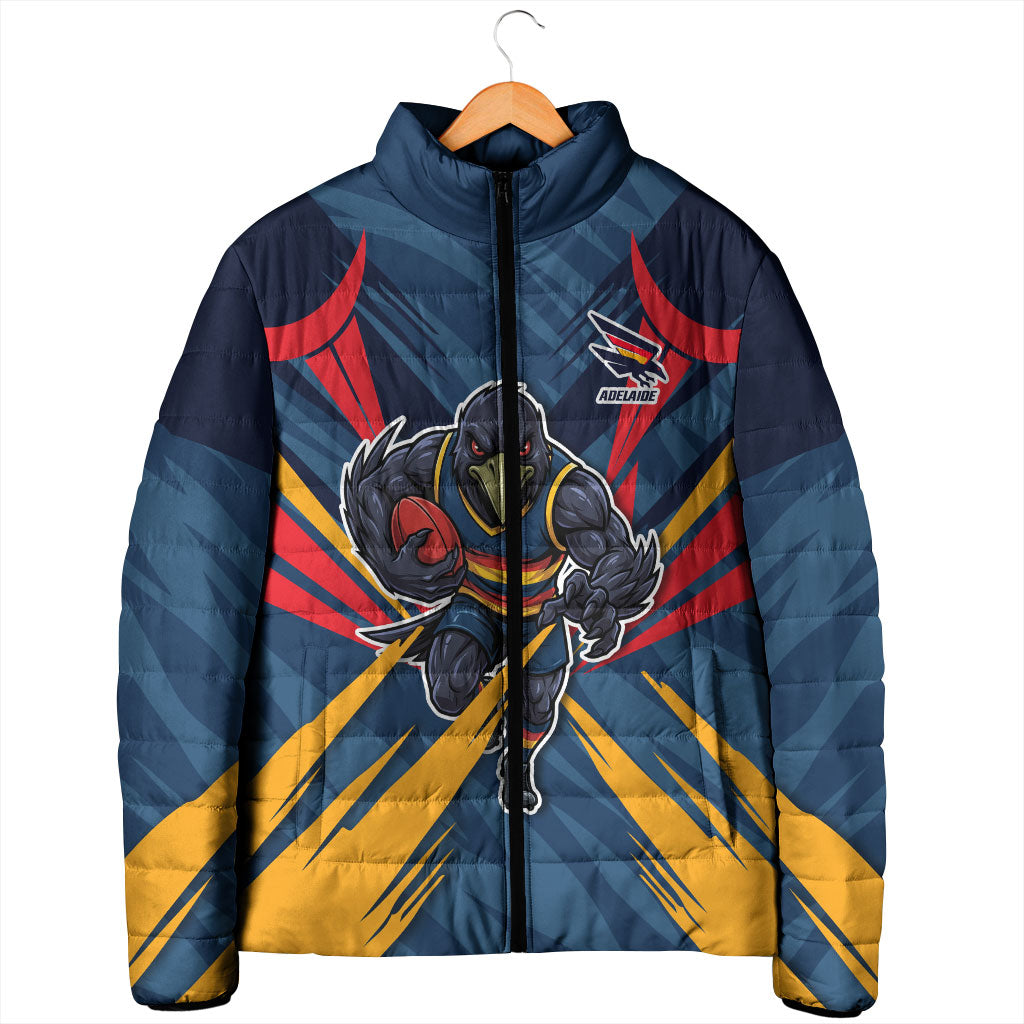 Adelaide Crows Australian Football Padded Jacket Muscular Mascot Graphic - Bold Team Colors