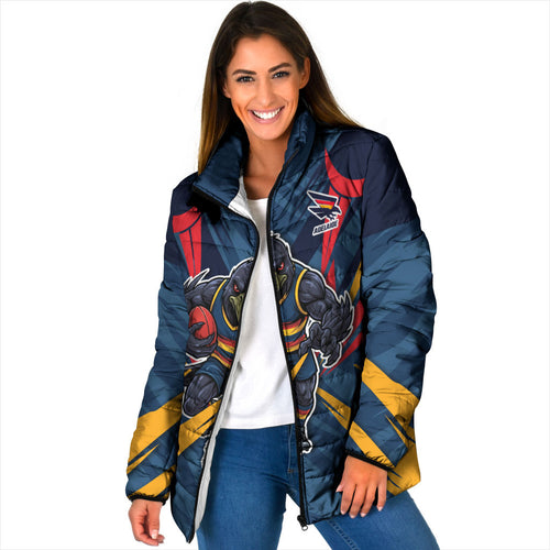 Adelaide Crows Australian Football Padded Jacket Muscular Mascot Graphic - Bold Team Colors