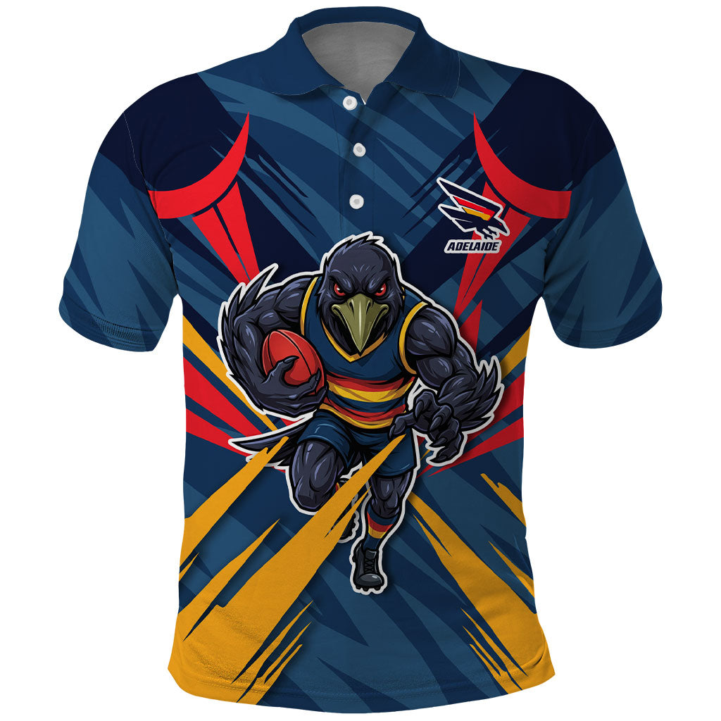 Adelaide Crows Australian Football Polo Shirt Muscular Mascot Graphic - Bold Team Colors