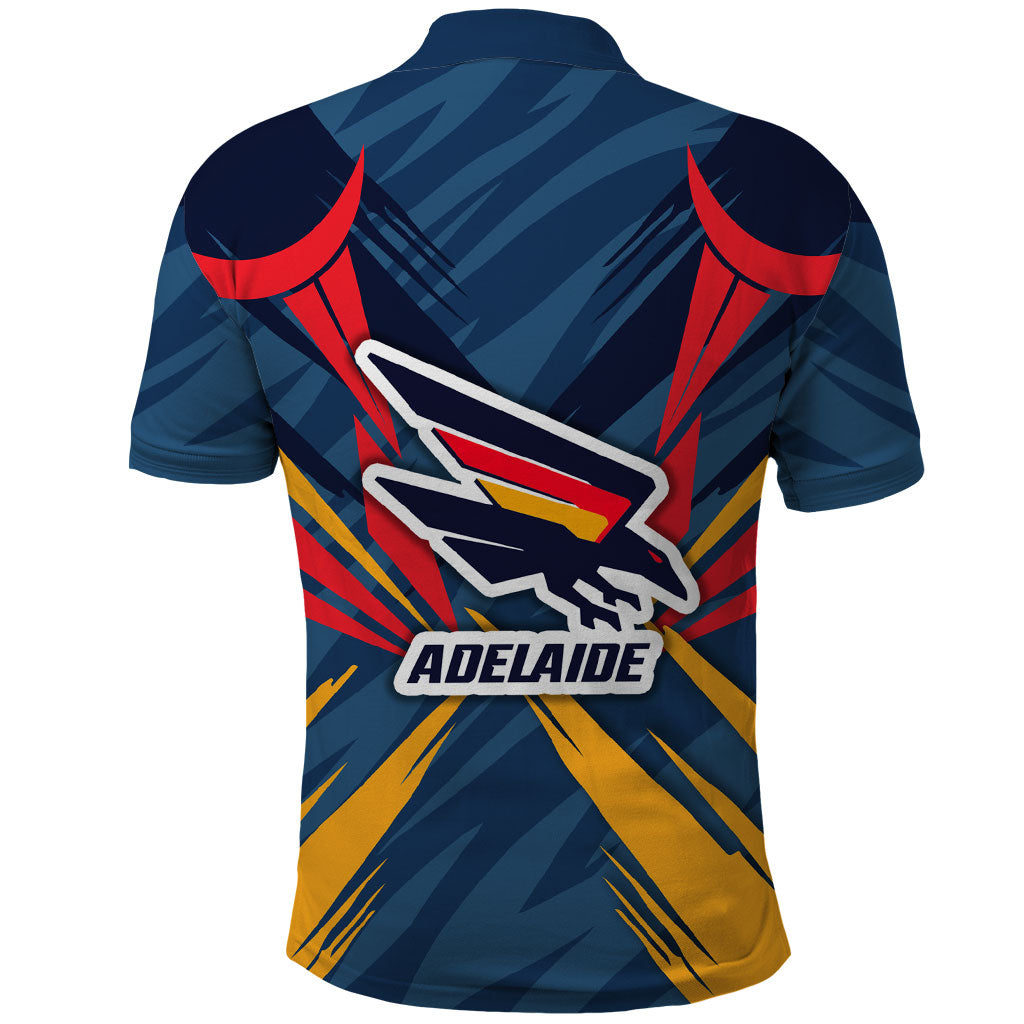 Adelaide Crows Australian Football Polo Shirt Muscular Mascot Graphic - Bold Team Colors