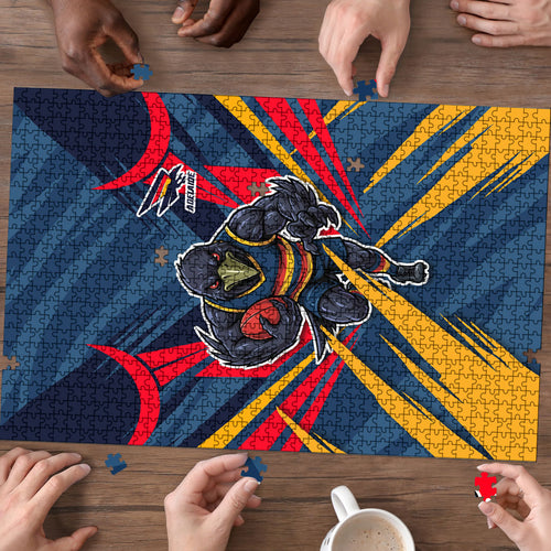 Adelaide Crows Australian Football Puzzle Muscular Mascot Graphic - Bold Team Colors