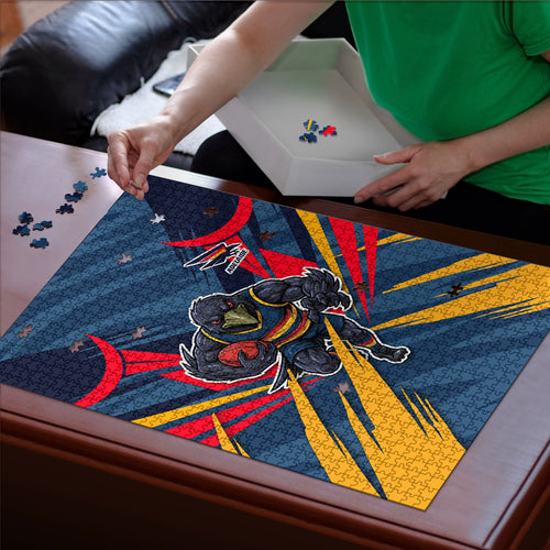 Adelaide Crows Australian Football Puzzle Muscular Mascot Graphic - Bold Team Colors