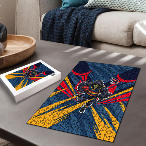 Adelaide Crows Australian Football Puzzle Muscular Mascot Graphic - Bold Team Colors