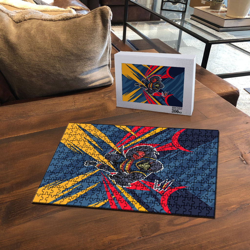 Adelaide Crows Australian Football Puzzle Muscular Mascot Graphic - Bold Team Colors
