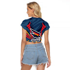 Adelaide Crows Australian Football Raglan Cropped T Shirt Muscular Mascot Graphic - Bold Team Colors