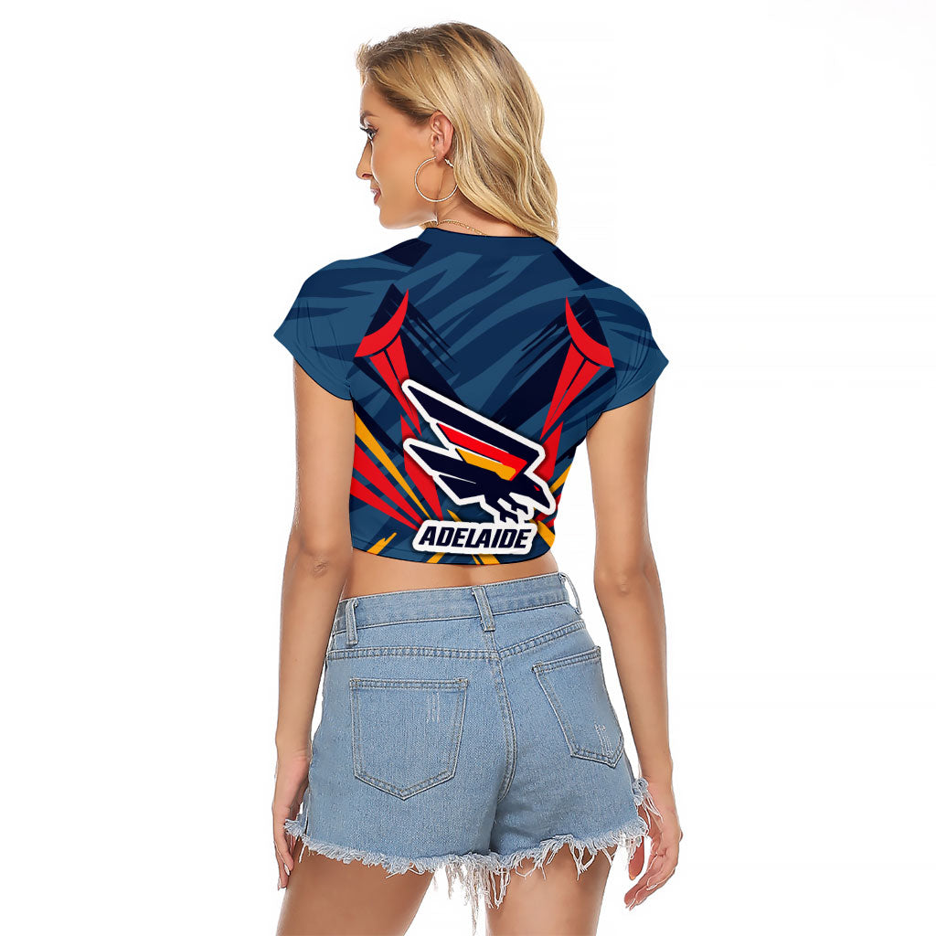 Adelaide Crows Australian Football Raglan Cropped T Shirt Muscular Mascot Graphic - Bold Team Colors