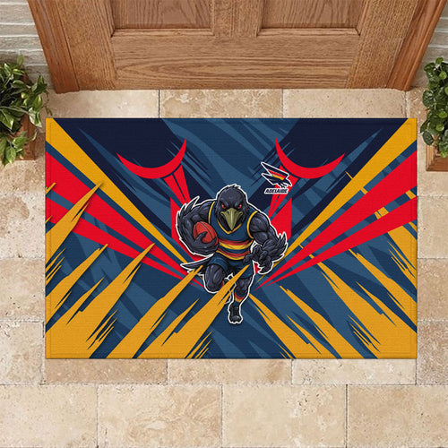 Adelaide Crows Australian Football Rubber Doormat Muscular Mascot Graphic - Bold Team Colors