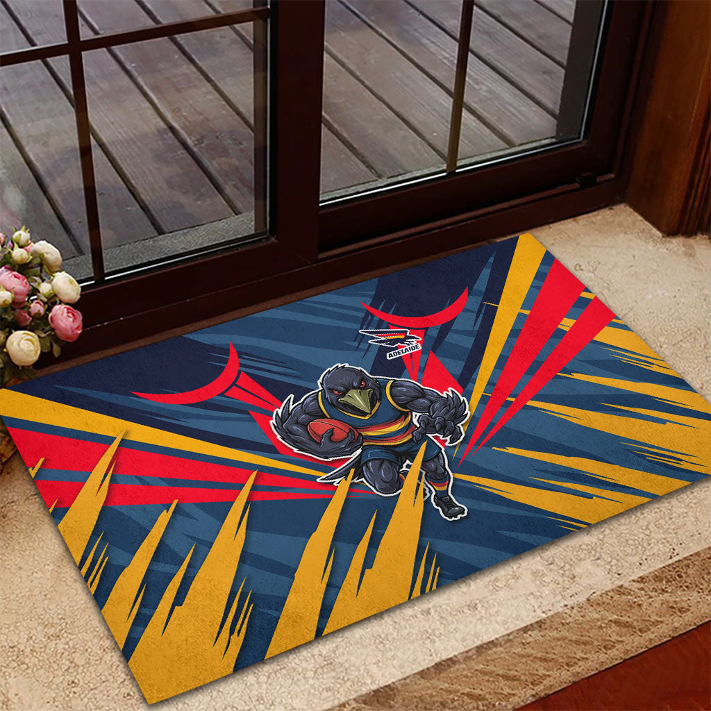 Adelaide Crows Australian Football Rubber Doormat Muscular Mascot Graphic - Bold Team Colors