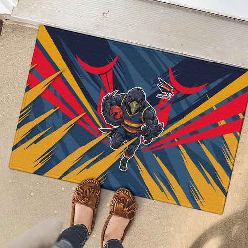 Adelaide Crows Australian Football Rubber Doormat Muscular Mascot Graphic - Bold Team Colors