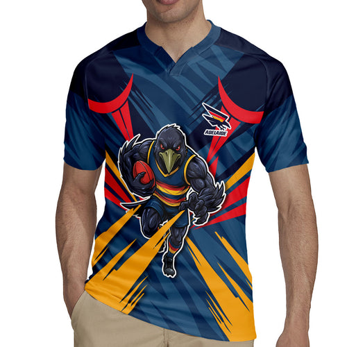Adelaide Crows Australian Football Rugby Jersey Muscular Mascot Graphic - Bold Team Colors