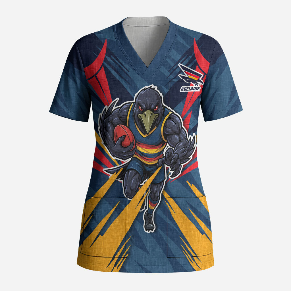 Adelaide Crows Australian Football Scrub Top Muscular Mascot Graphic - Bold Team Colors