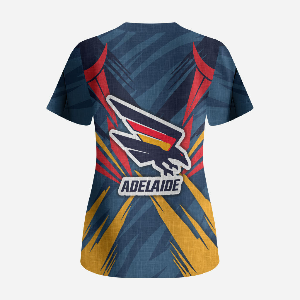 Adelaide Crows Australian Football Scrub Top Muscular Mascot Graphic - Bold Team Colors
