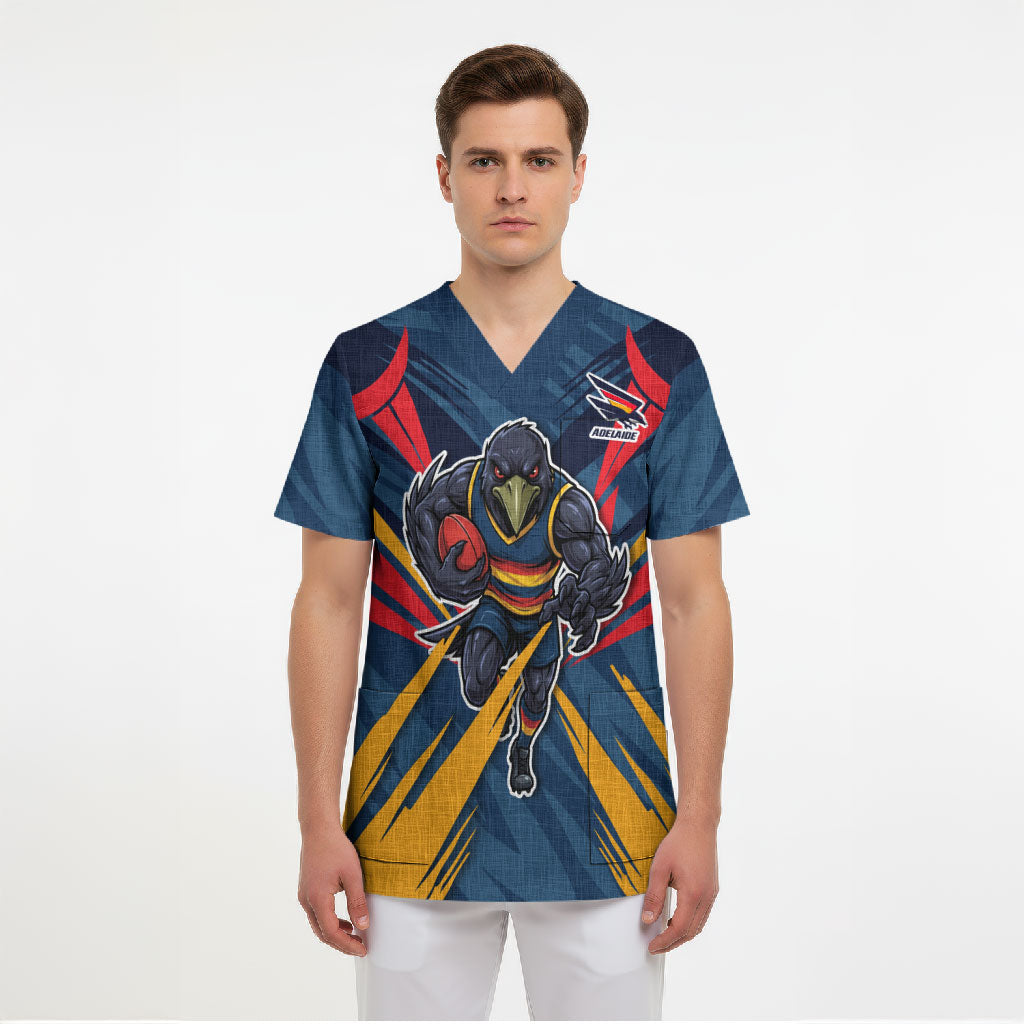 Adelaide Crows Australian Football Scrub Top Muscular Mascot Graphic - Bold Team Colors