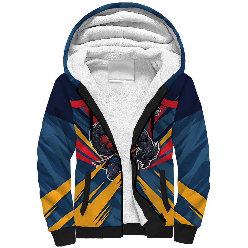 Adelaide Crows Australian Football Sherpa Hoodie Muscular Mascot Graphic - Bold Team Colors