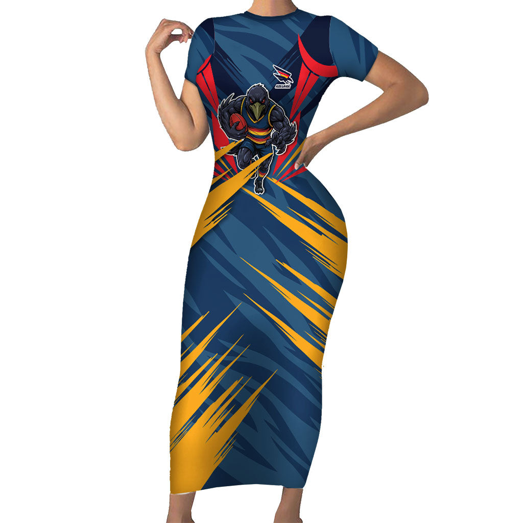Adelaide Crows Australian Football Short Sleeve Bodycon Dress Muscular Mascot Graphic - Bold Team Colors