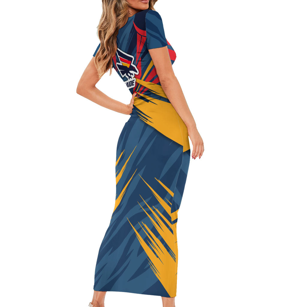 Adelaide Crows Australian Football Short Sleeve Bodycon Dress Muscular Mascot Graphic - Bold Team Colors