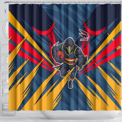 Adelaide Crows Australian Football Shower Curtain Muscular Mascot Graphic - Bold Team Colors