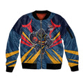 Adelaide Crows Australian Football Sleeve Zip Bomber Jacket Muscular Mascot Graphic - Bold Team Colors