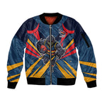Adelaide Crows Australian Football Sleeve Zip Bomber Jacket Muscular Mascot Graphic - Bold Team Colors