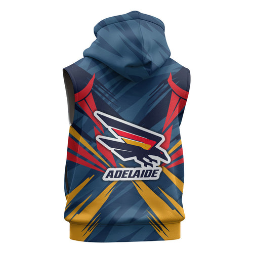 Adelaide Crows Australian Football Sleeveless Hoodie Muscular Mascot Graphic - Bold Team Colors