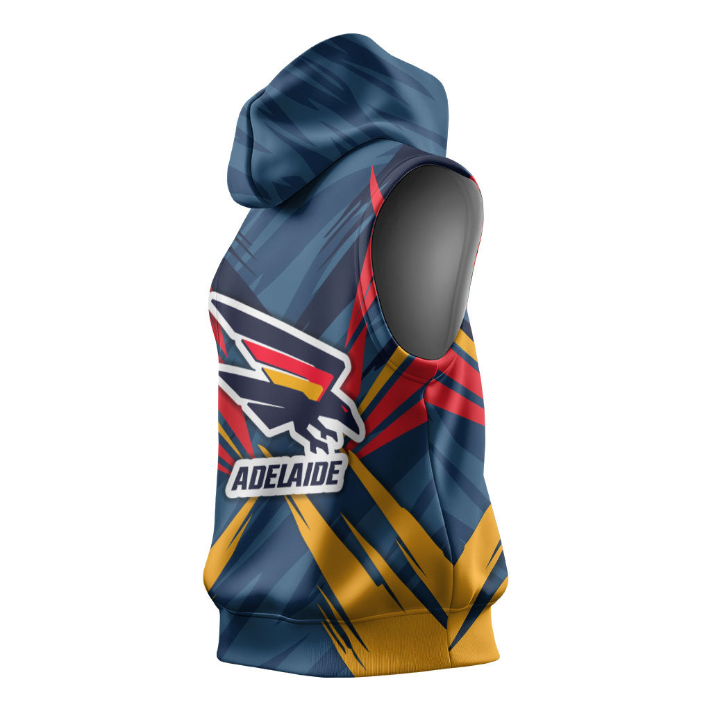 Adelaide Crows Australian Football Sleeveless Hoodie Muscular Mascot Graphic - Bold Team Colors