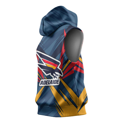 Adelaide Crows Australian Football Sleeveless Hoodie Muscular Mascot Graphic - Bold Team Colors