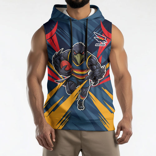 Adelaide Crows Australian Football Sleeveless Hoodie Muscular Mascot Graphic - Bold Team Colors