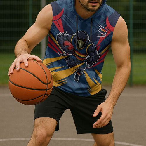 Adelaide Crows Australian Football Sleeveless Hoodie Muscular Mascot Graphic - Bold Team Colors