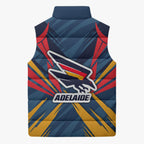 Adelaide Crows Australian Football Sleeveless Puffer Jacket Muscular Mascot Graphic - Bold Team Colors