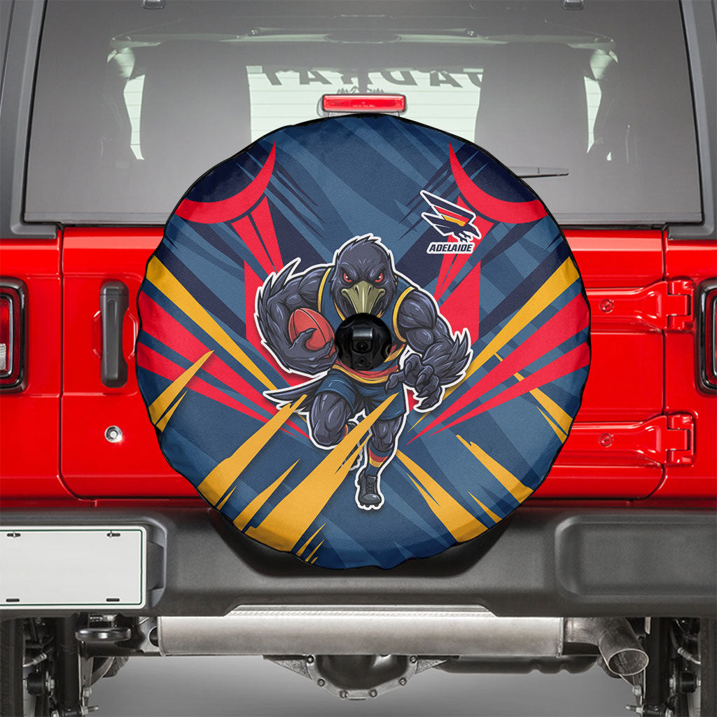 Adelaide Crows Australian Football Spare Tire Cover Muscular Mascot Graphic - Bold Team Colors
