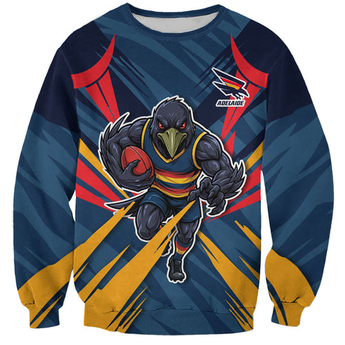 Adelaide Crows Australian Football Sweatshirt Muscular Mascot Graphic - Bold Team Colors