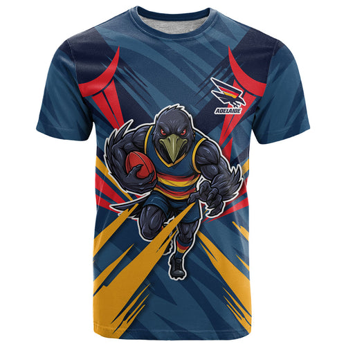 Adelaide Crows Australian Football T Shirt Muscular Mascot Graphic - Bold Team Colors