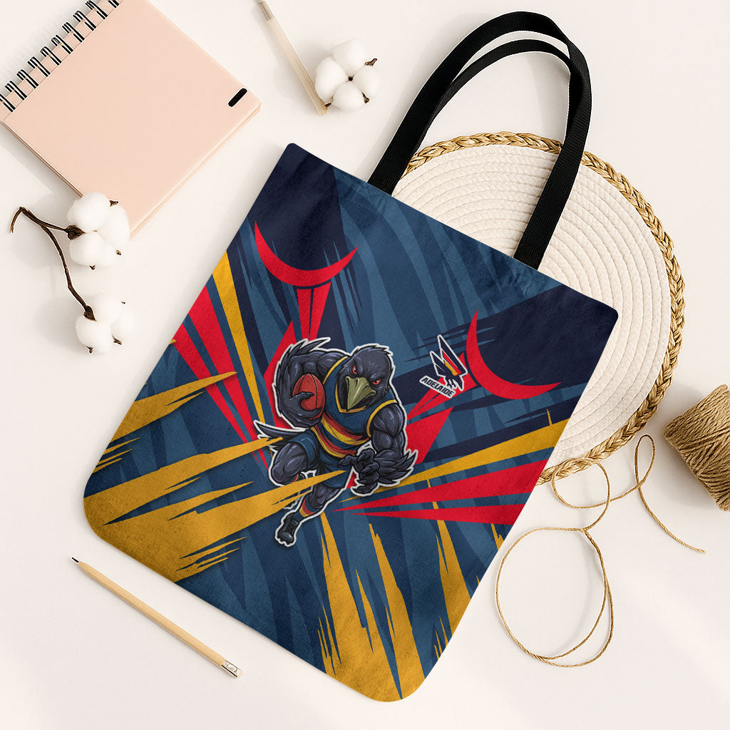 Adelaide Crows Australian Football Tote Bag Muscular Mascot Graphic - Bold Team Colors