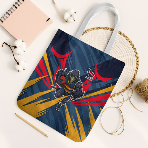 Adelaide Crows Australian Football Tote Bag Muscular Mascot Graphic - Bold Team Colors