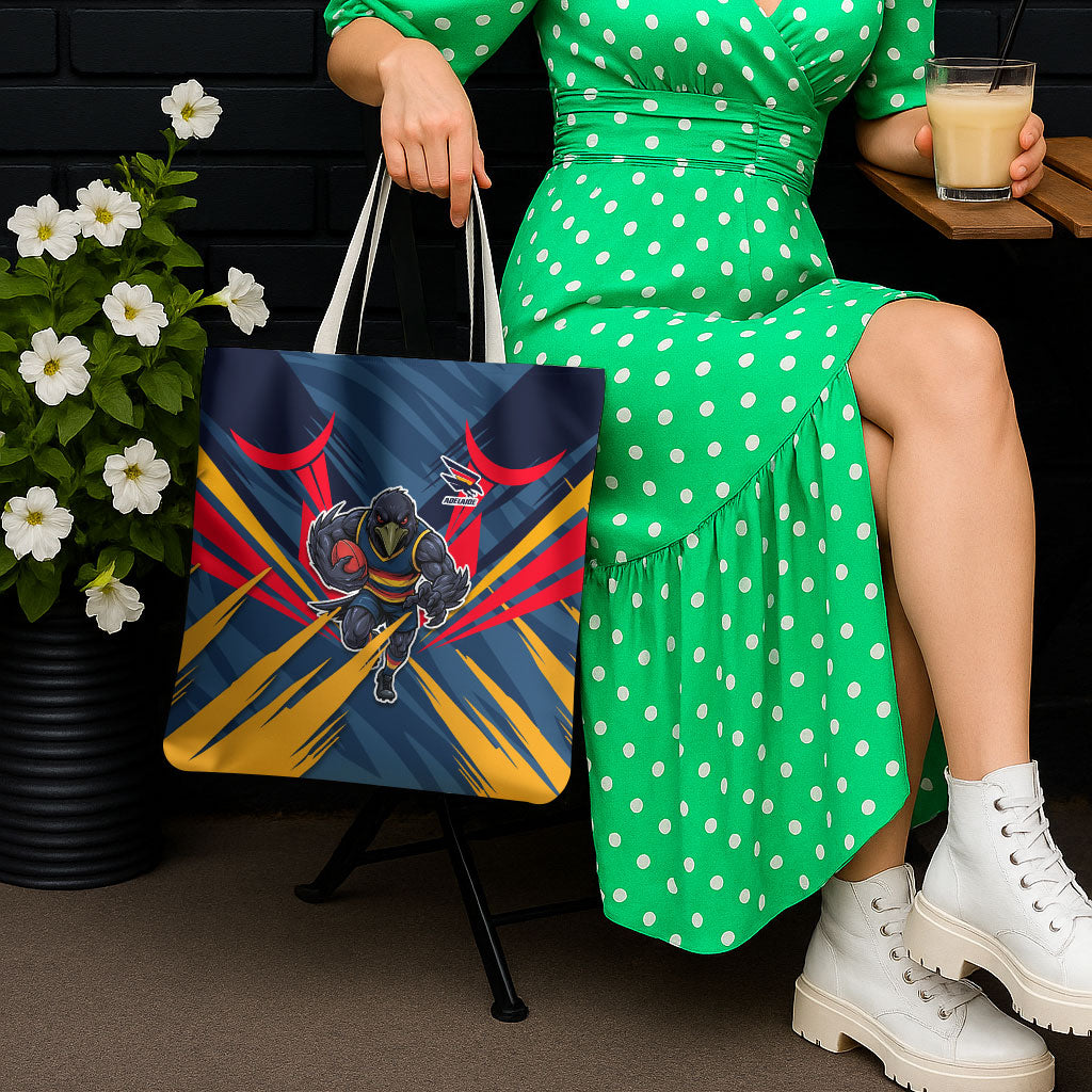 Adelaide Crows Australian Football Tote Bag Muscular Mascot Graphic - Bold Team Colors