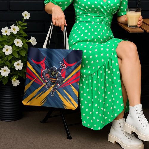 Adelaide Crows Australian Football Tote Bag Muscular Mascot Graphic - Bold Team Colors