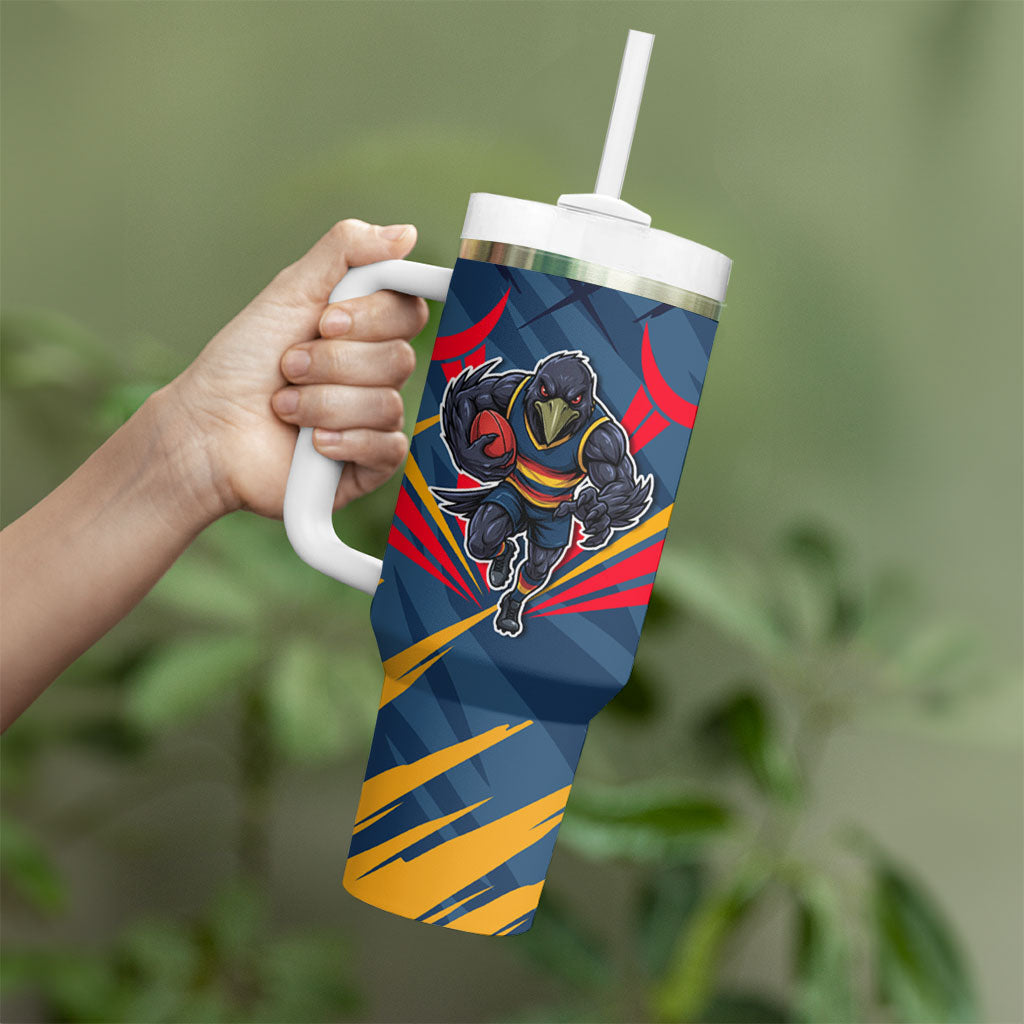 Adelaide Crows Australian Football Tumbler With Handle Muscular Mascot Graphic - Bold Team Colors