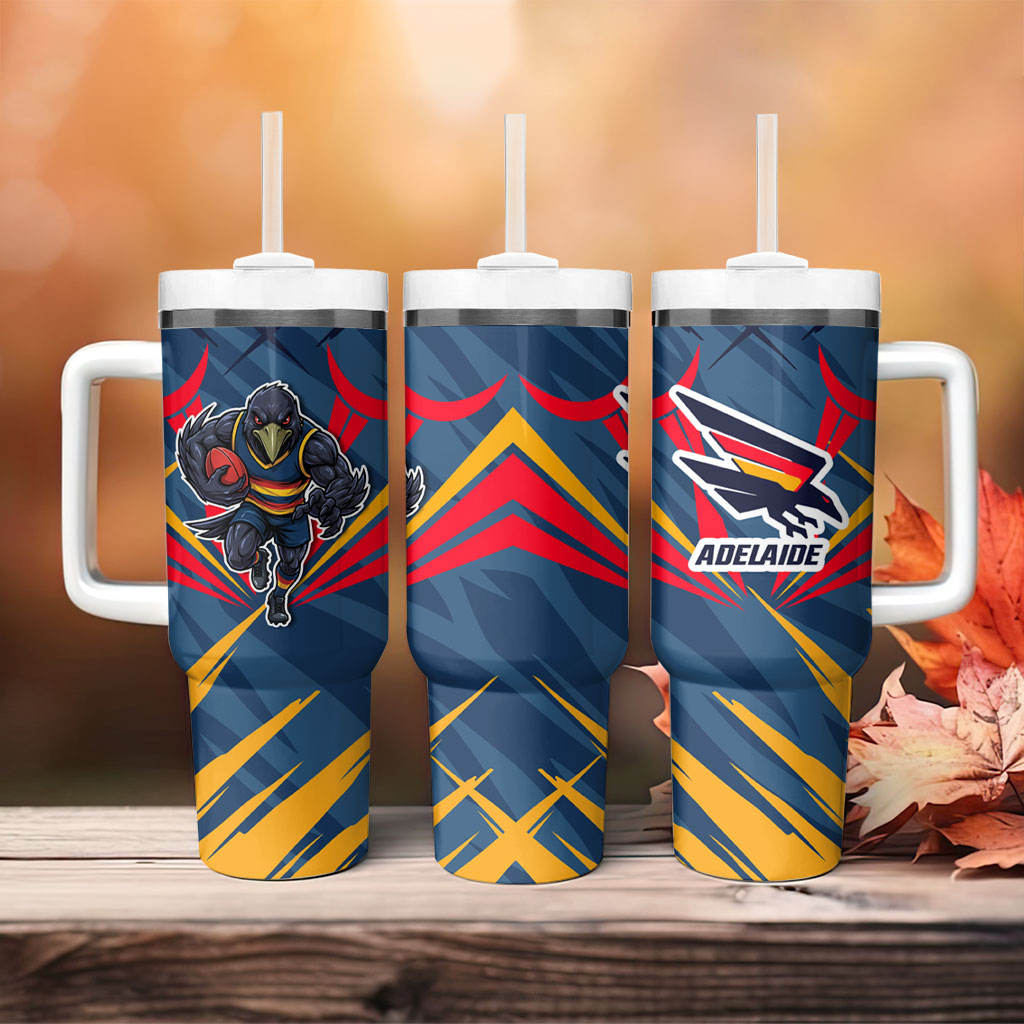 Adelaide Crows Australian Football Tumbler With Handle Muscular Mascot Graphic - Bold Team Colors