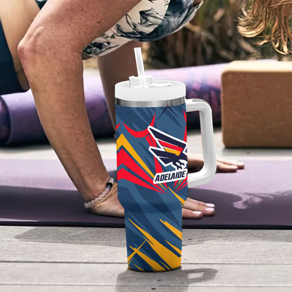 Adelaide Crows Australian Football Tumbler With Handle Muscular Mascot Graphic - Bold Team Colors