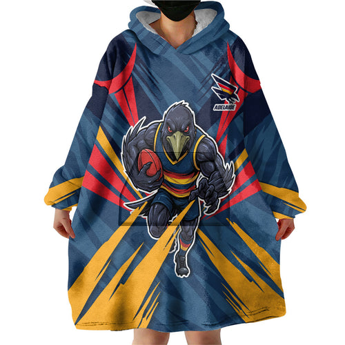 Adelaide Crows Australian Football Wearable Blanket Hoodie Muscular Mascot Graphic - Bold Team Colors
