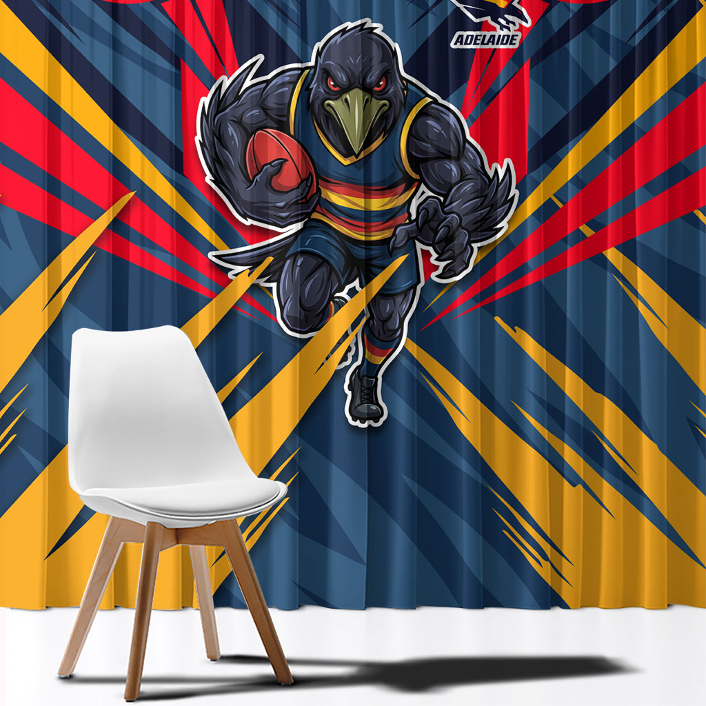 Adelaide Crows Australian Football Window Curtain Muscular Mascot Graphic - Bold Team Colors