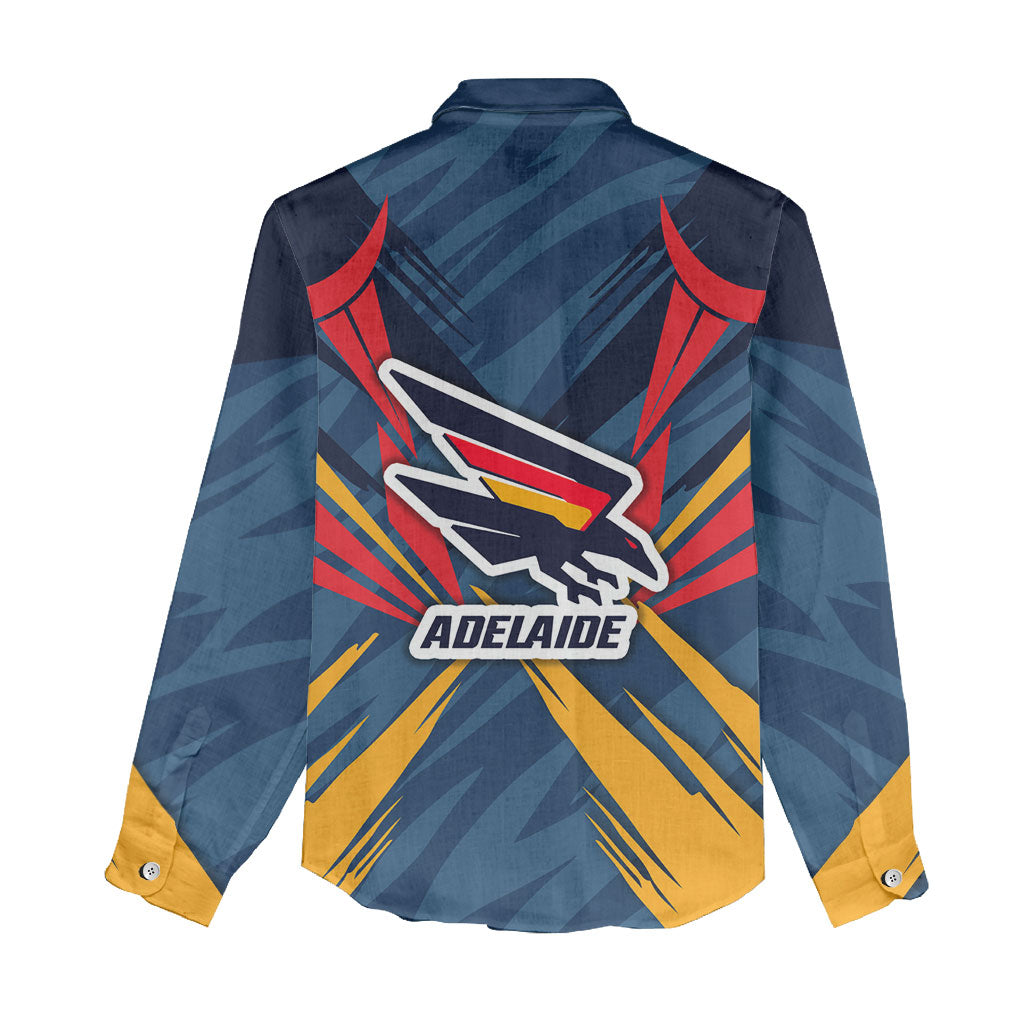 Adelaide Crows Australian Football Women Casual Shirt Muscular Mascot Graphic - Bold Team Colors