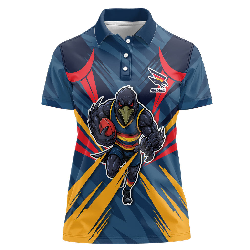 Adelaide Crows Australian Football Women Polo Shirt Muscular Mascot Graphic - Bold Team Colors